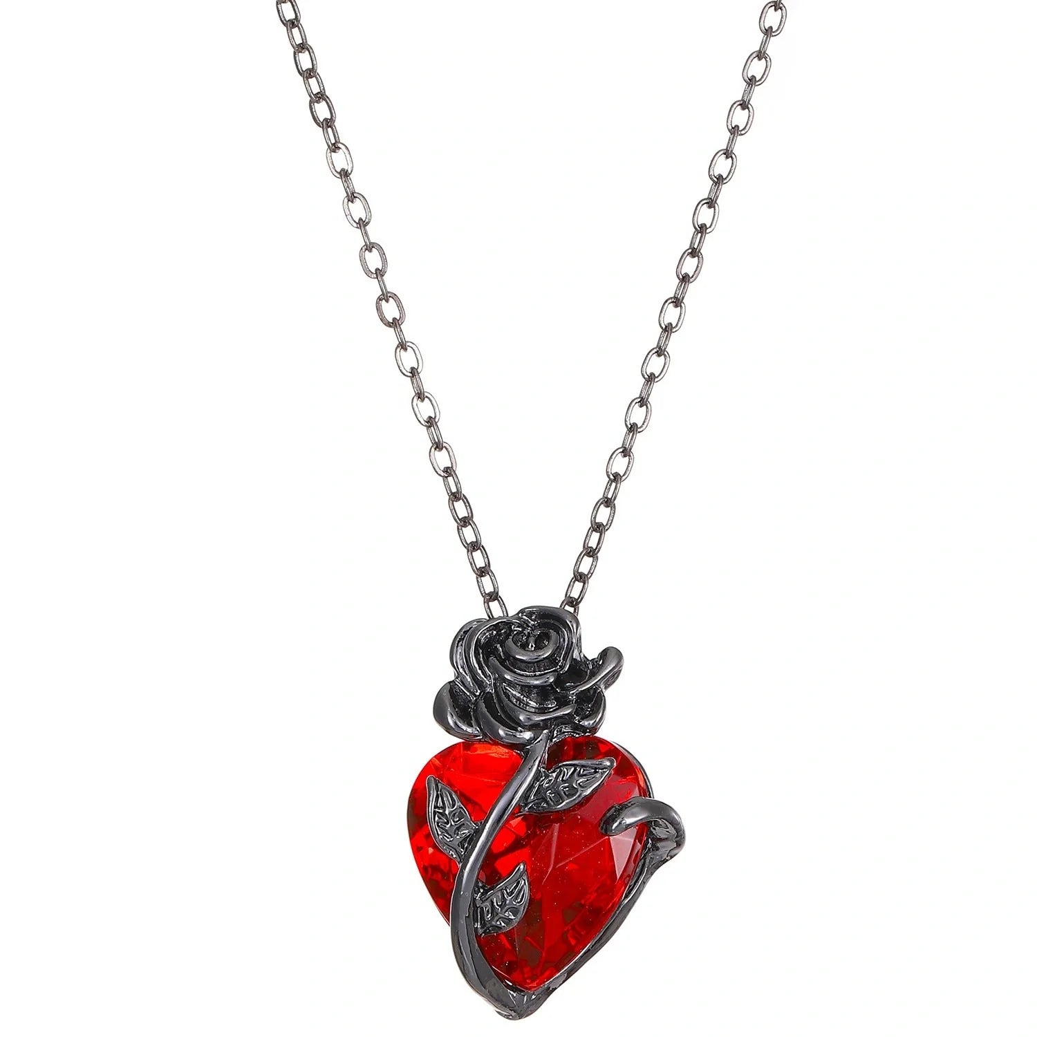 Punk Rose Love Necklace with heart-shaped clavicle chain pendant in black, gold, and silver.