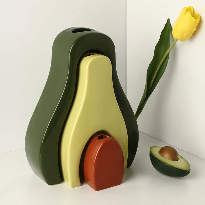 Creative Bionic Vase in white porcelain with colour glaze, featuring avocado and apple designs