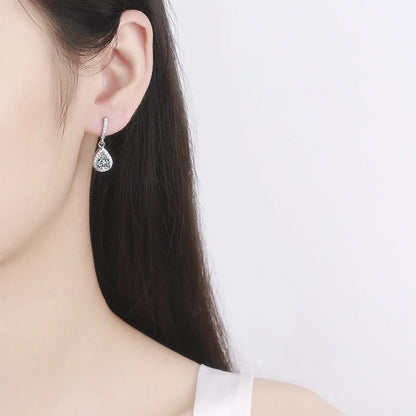 Drop shape ear studs with micro inlaid zircon stones in white gold colour finish