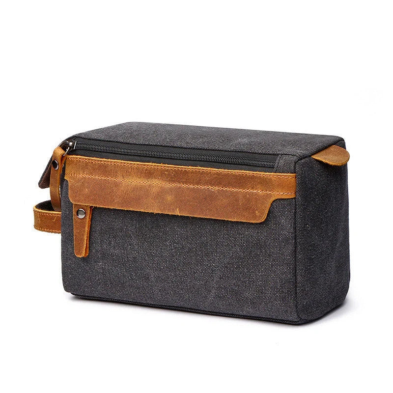 Premium canvas travel toiletry bag with multiple compartments and classic colours