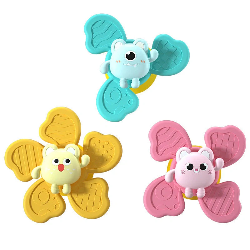 Baby bath spinning top toy with animal shapes and suction cups