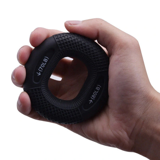 Silicone adjustable grip ring for finger and forearm training in various colours