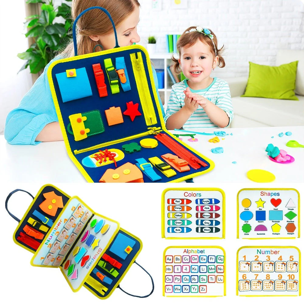 Children's felt busy board for dressing and buttoning skills development