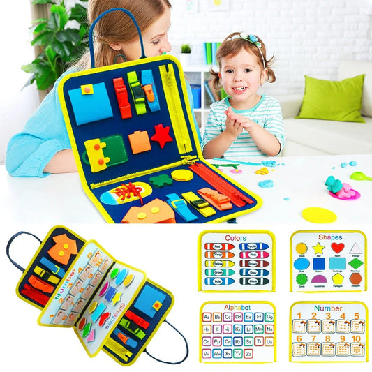 Children's felt busy board for dressing and buttoning skills development