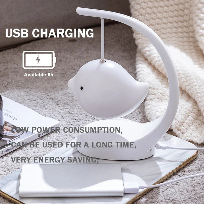 Soothing Bedside Lamp: Multi-Color Dimmable LED Bird Night Light with Stepless Dimming and USB Charging