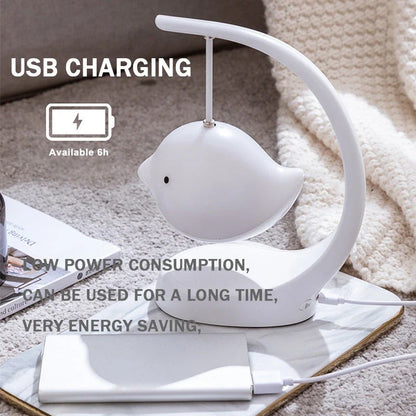 Soothing Bedside Lamp: Multi-Color Dimmable LED Bird Night Light with Stepless Dimming and USB Charging