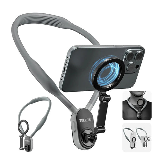 Hands-Free Magnetic Phone Mount for Neckwear with Silicone and Aluminum Construction, Secure Magnetic Suction, and Versatile Orientation Options