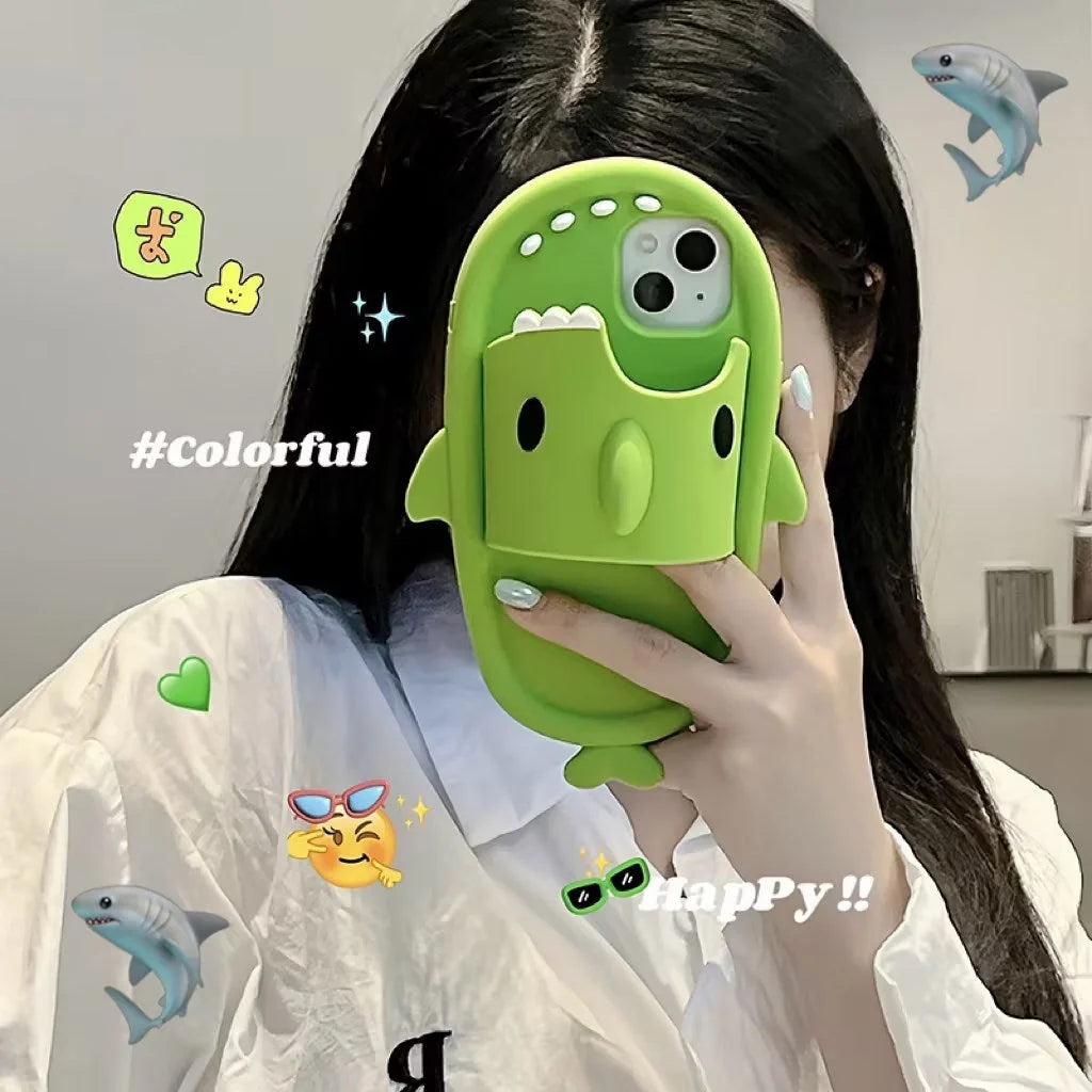 Shark slipper silicone phone case for iPhone 11-14 Pro Max in green