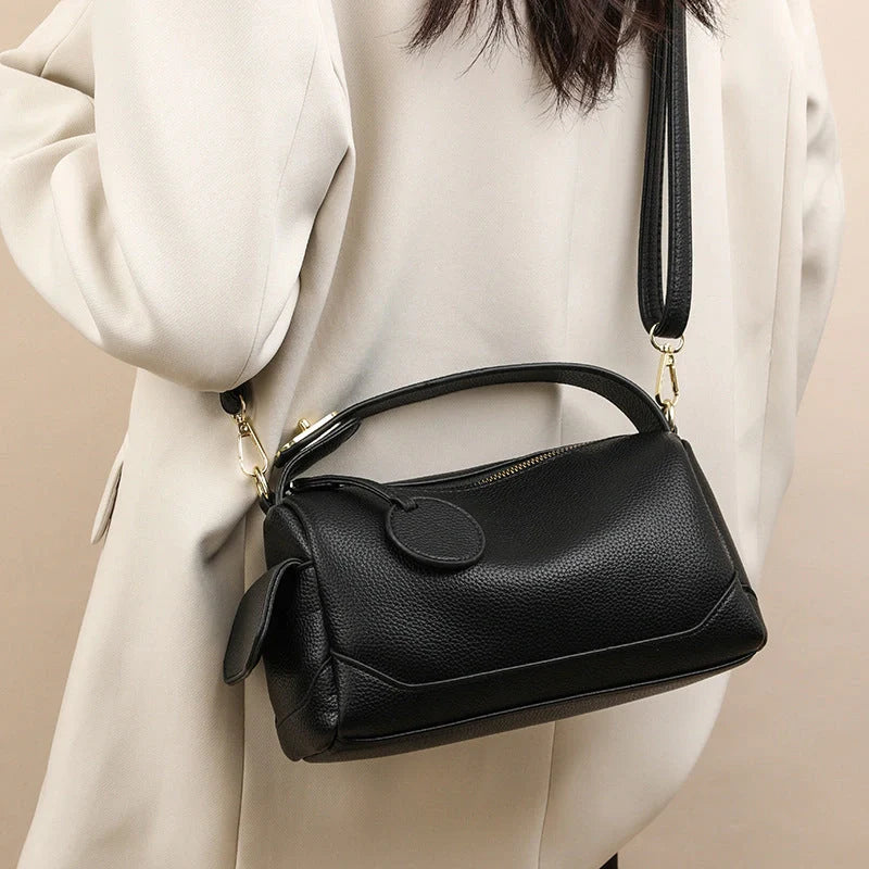 Women's dark brown and black PU leather crossbody pillow bag with large capacity