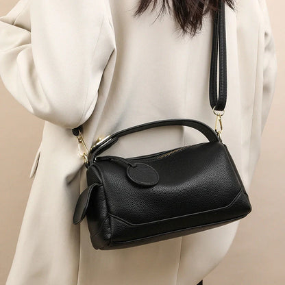 Women's dark brown and black PU leather crossbody pillow bag with large capacity