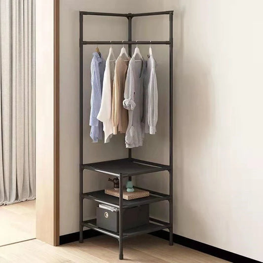 Corner Coat Rack Multi-layer Assembly in black and white finishes with 10 hooks