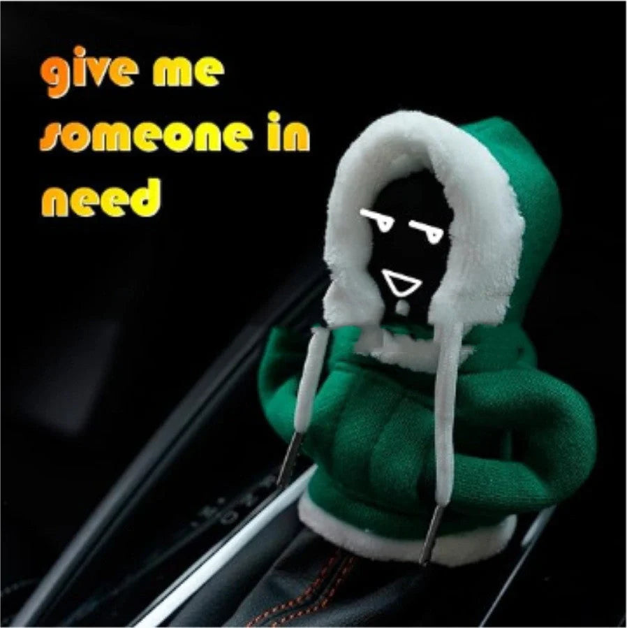 Christmas Hoodie Car Gearshift Cover in red and green, handmade from hoodie fabric