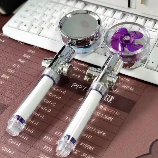 Turbo Propeller Shower Head in various colours with 360-degree fan extension