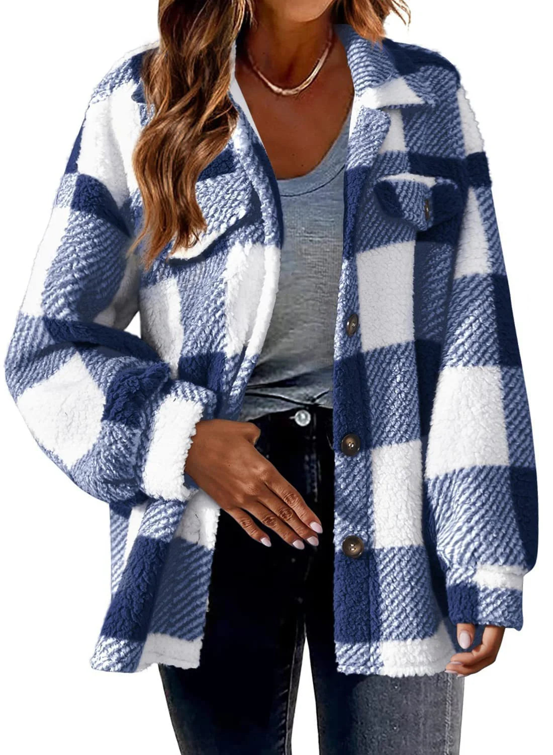 Women's striped loose fit plush coat in various colours