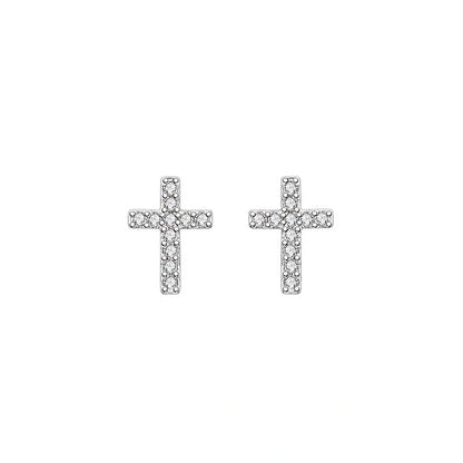 Stainless steel cross earrings with zircon inlay in white gold and gold colours