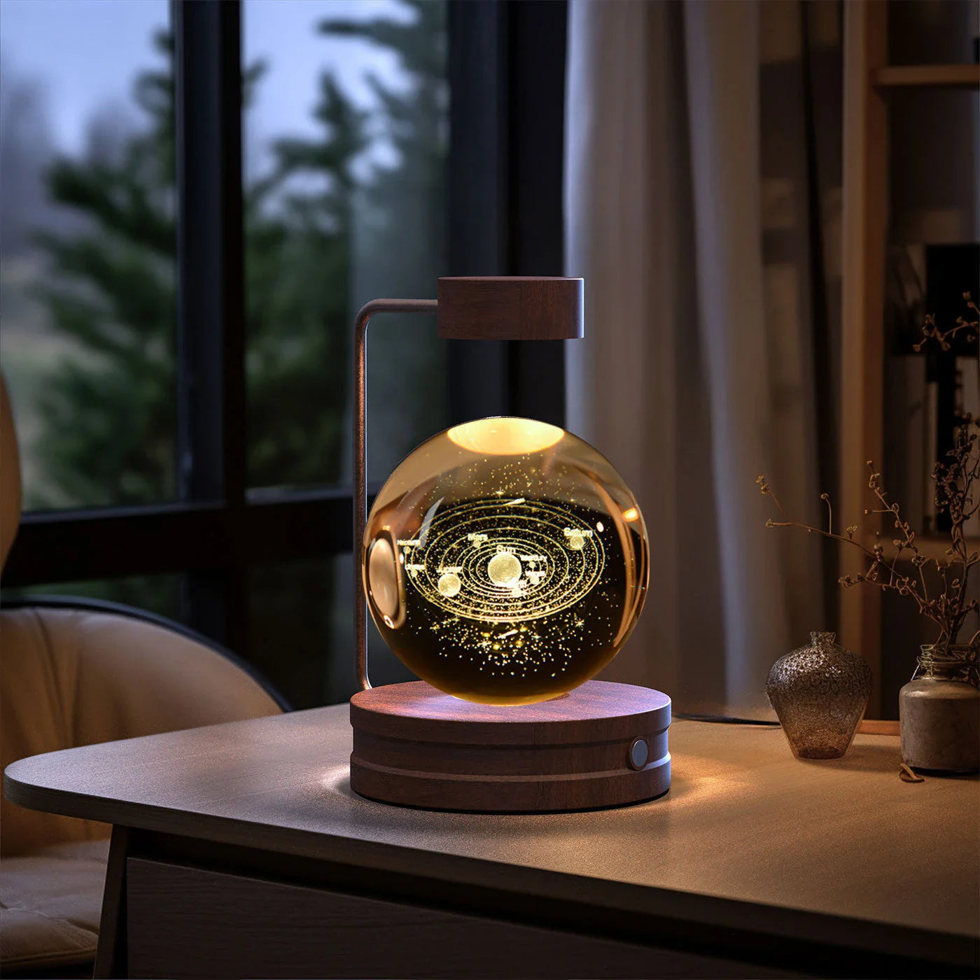 Enchanting crystal ball night light with cosmic designs, creating a warm and soothing ambiance in any room.