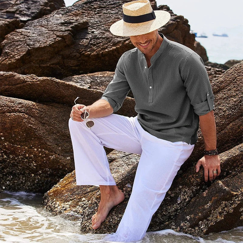 Premium casual cotton shirt in various colours with a stylish stand collar design