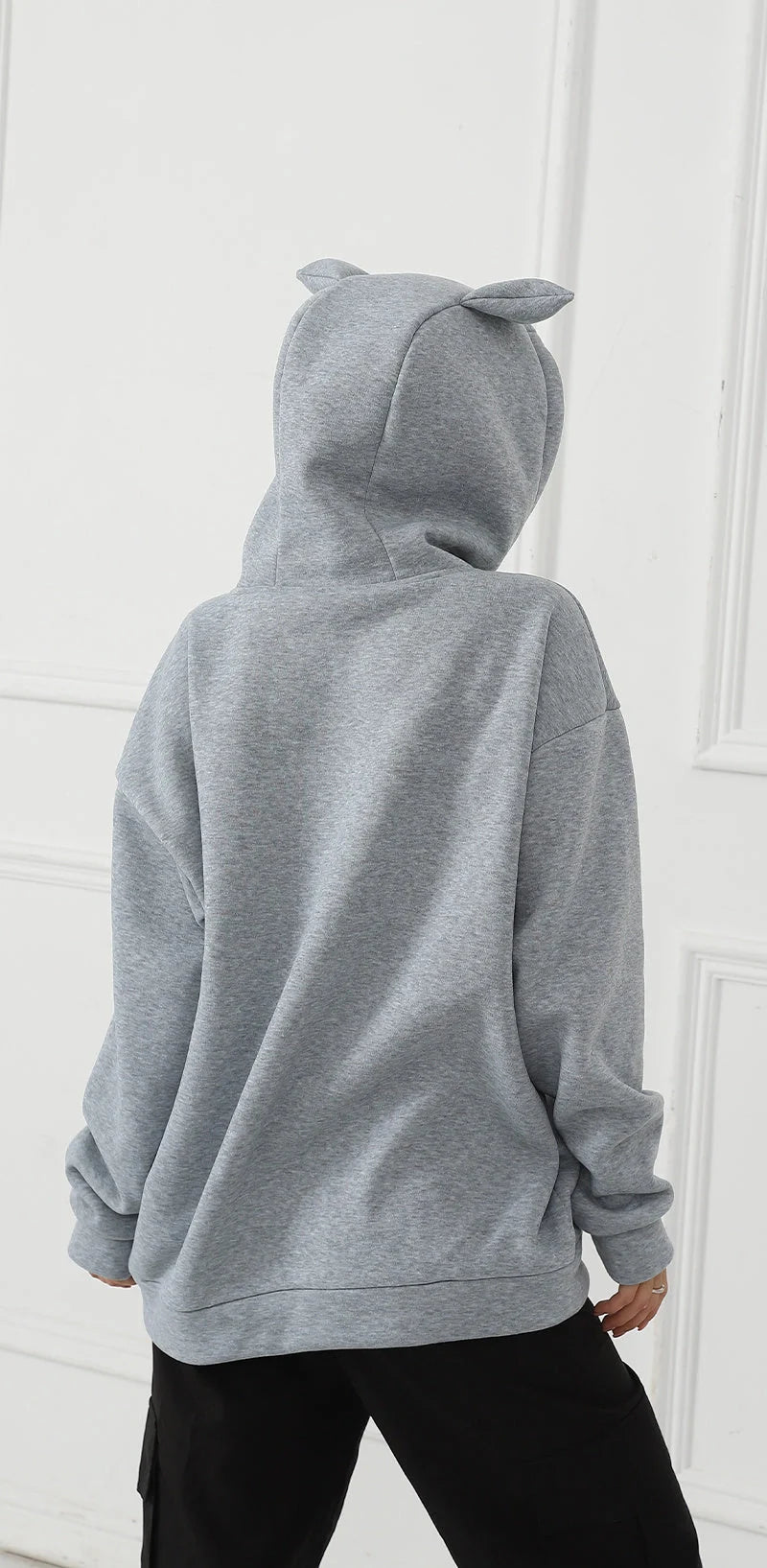 Stylish women's printed long sleeve sweatshirt in black, white, and grey
