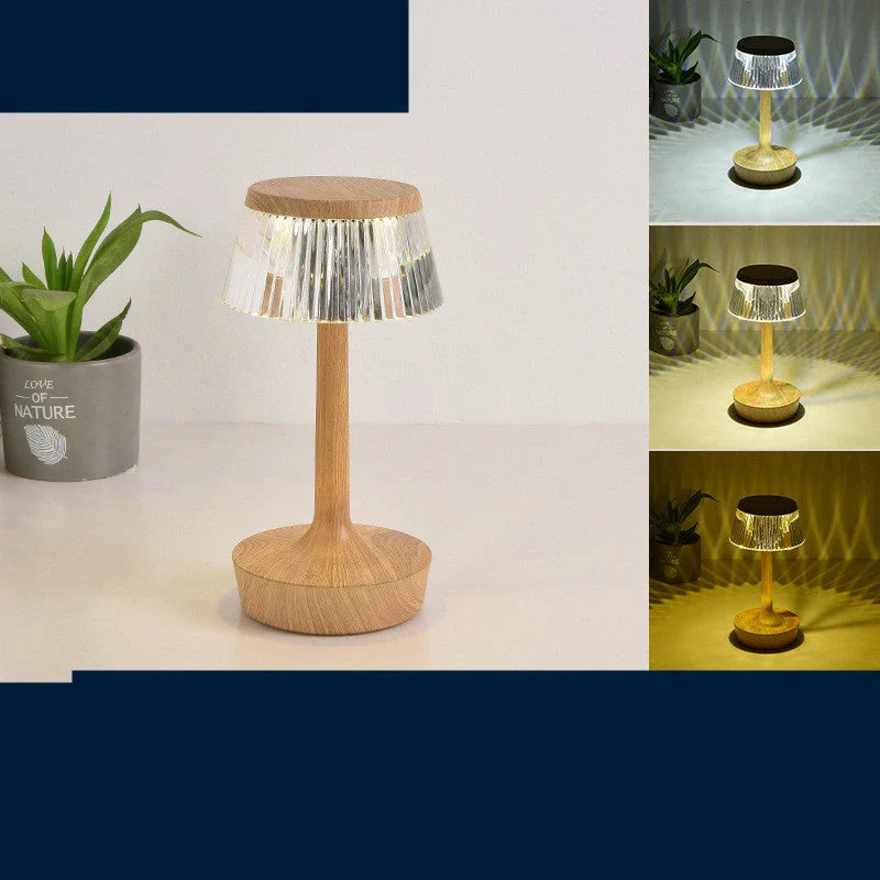 RAINCAP Crystal Table Lamp with diamond-cut acrylic shade and USB charging