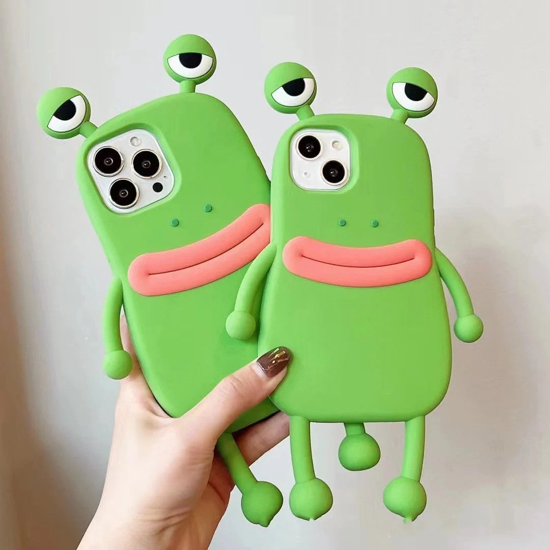 3D Cartoon Kawaii Silicone Phone Case for iPhone with cute frog design