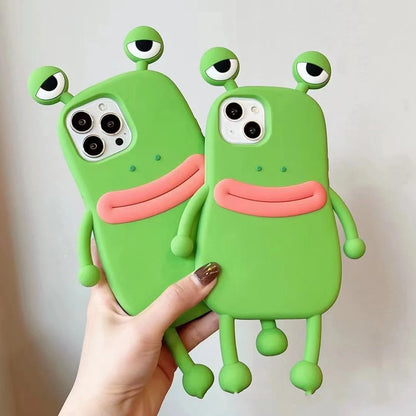 3D Cartoon Kawaii Silicone Phone Case for iPhone with cute frog design
