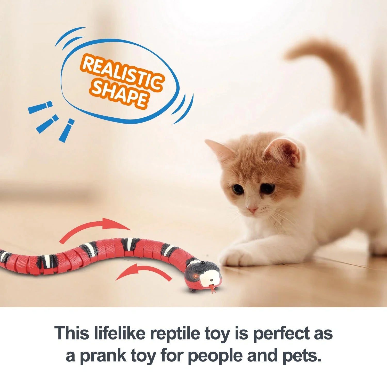 Smart Sensing Interactive Cat Toy with lifelike snake design and USB rechargeable feature
