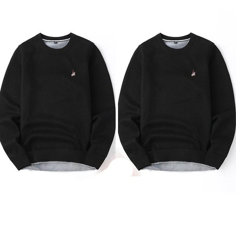 Men's navy blue velvet thickened winter sweater, regular fit, 100% polyester