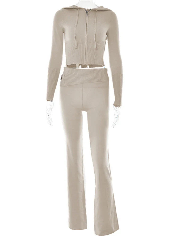 Stylish hoodie suit set with cozy hoodie and high-waisted pants in various colors
