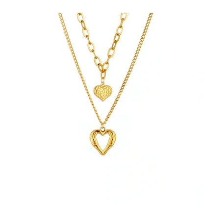Titanium Steel Angel Wings Love Necklace with heart-shaped pendants and irregular folds design