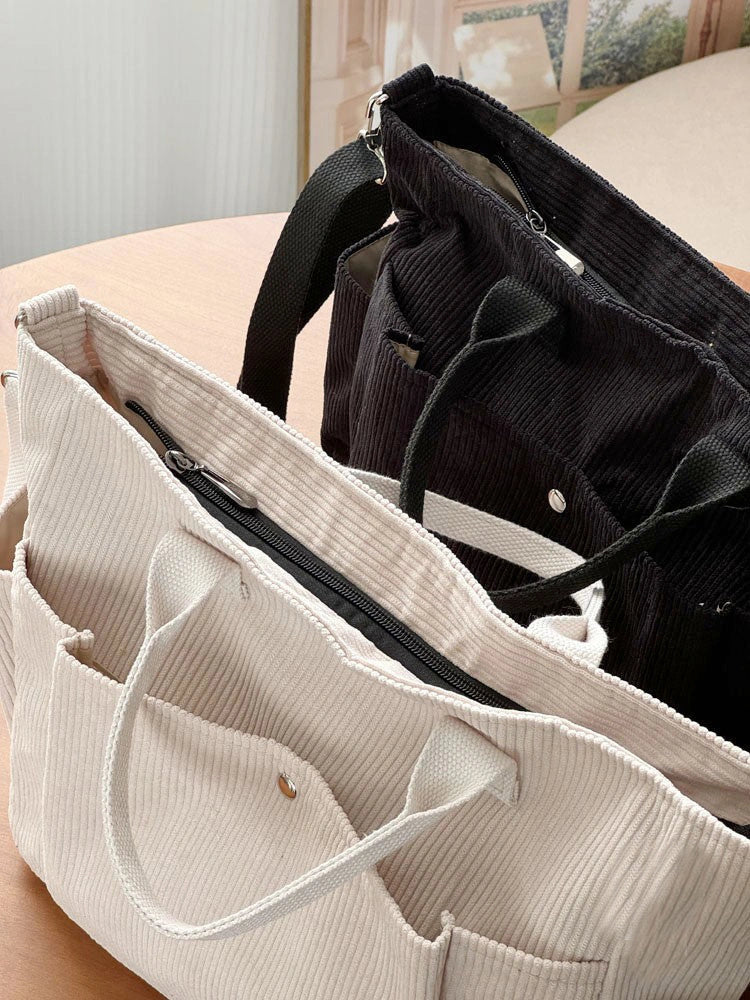 Stylish thick corduroy shoulder bag in various colors for daily commute