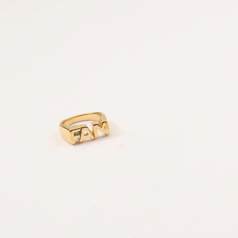 Women's Letter Seal Titanium Steel Plating 18K Gold Ring in various gold tones