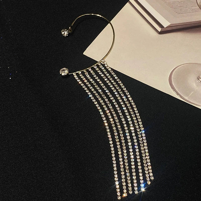 Long geometric tassel earrings with 14K real gold plating, available in gold and silver finishes