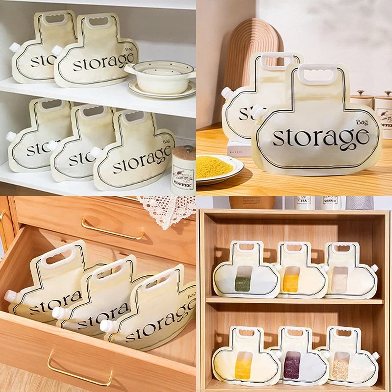 Cream coloured grain storage bag with food grade PE material for rice, wheat, and beans