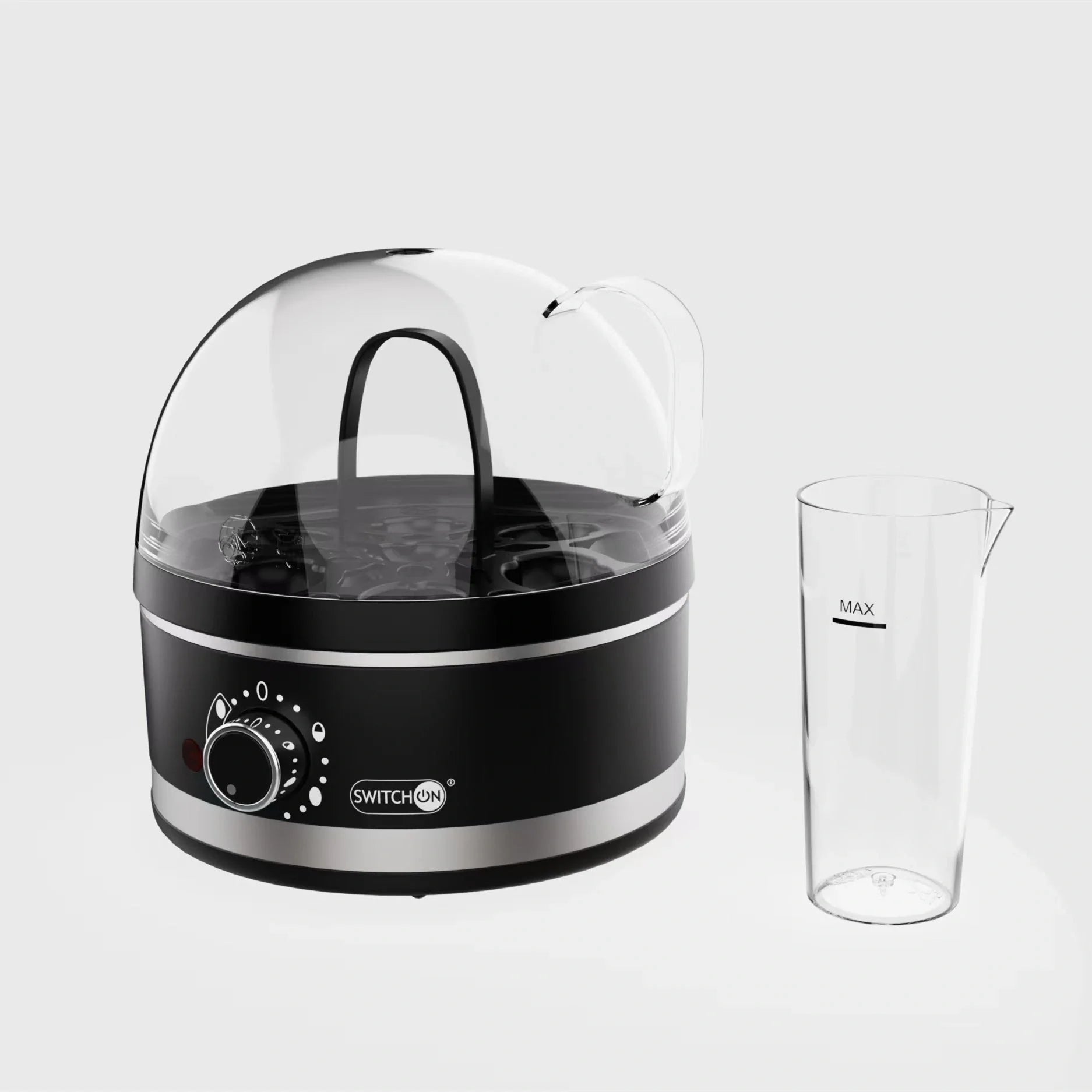 Compact plug-in steam boiler for cooking perfect eggs with adjustable settings