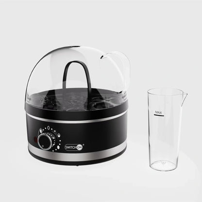 Compact plug-in steam boiler for cooking perfect eggs with adjustable settings