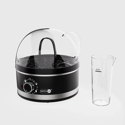 Compact plug-in steam boiler for cooking perfect eggs with adjustable settings