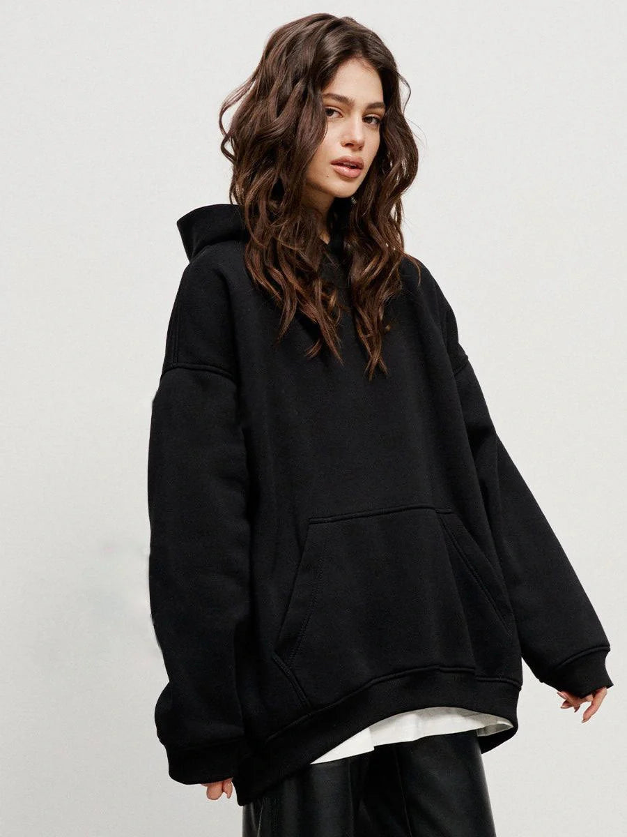 Cosy, oversized boyfriend-style polar fleece hooded jumper in a variety of classic colours
