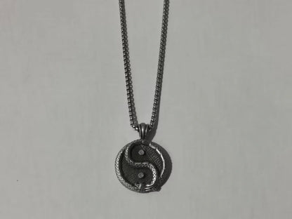 Men's black titanium steel pendant sweater chain with polished finish