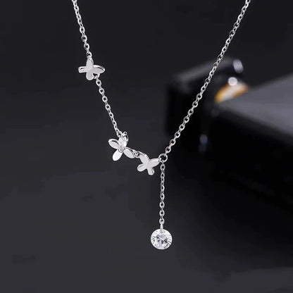 S925 Sterling Silver Butterfly Zircon Anklet with Flower Tassel in white gold colour