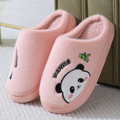 Cozy cartoon panda slippers with plush lining and anti-slip soles for comfortable indoor wear