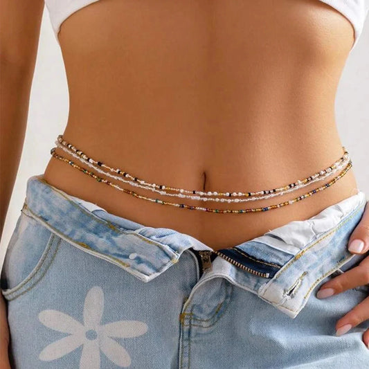 Stylish mixed colour beaded waist chain accessory for beach vacations and holidays