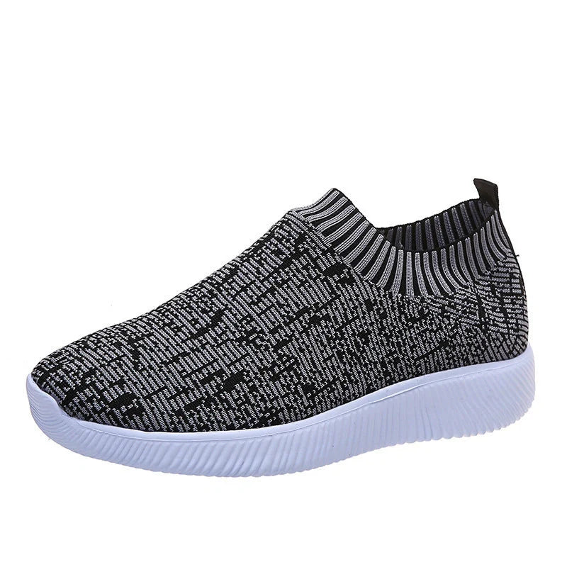 Stripe knit sock shoes in white, grey, and flower colour options