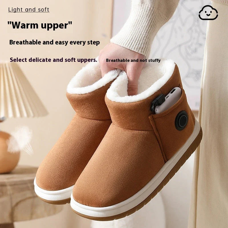 Cosy cotton heating boots with temperature regulation technology, perfect for keeping feet warm during the British winter