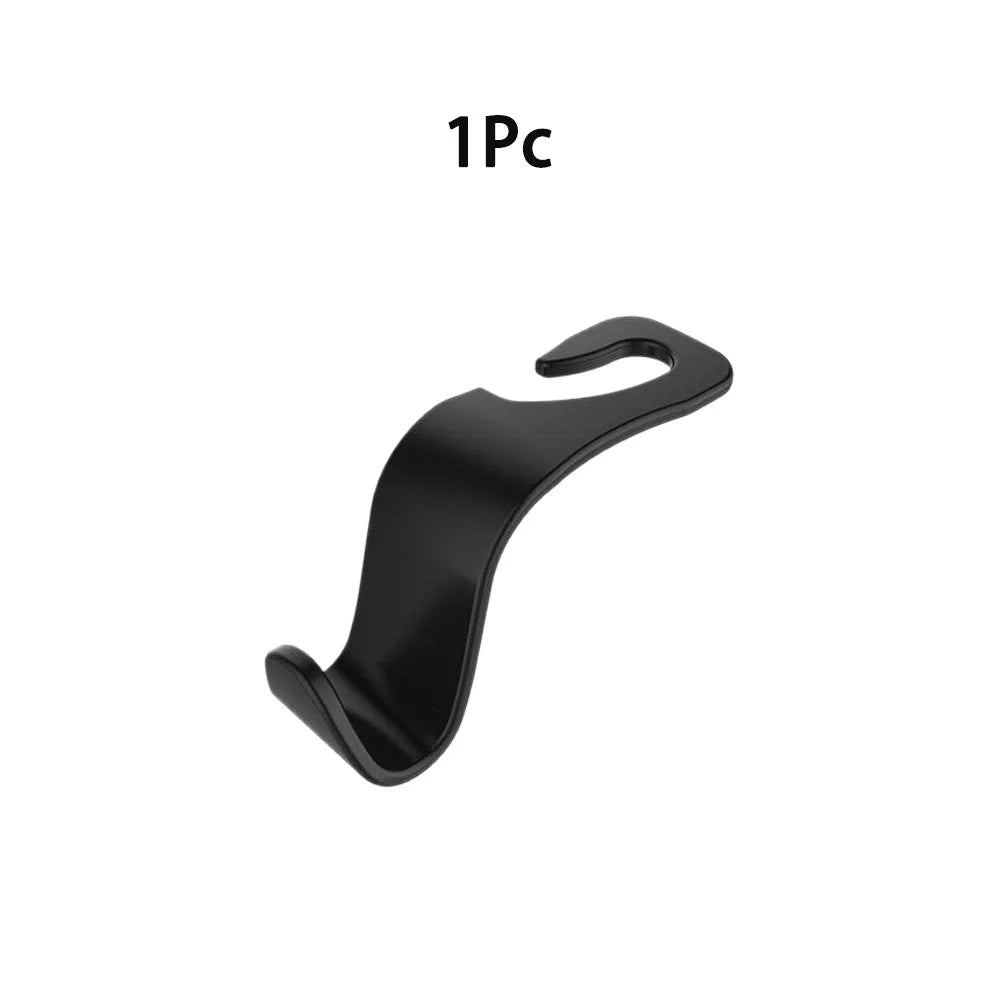 Auto Headrest Hangers in black, hooking onto car seat for organisation