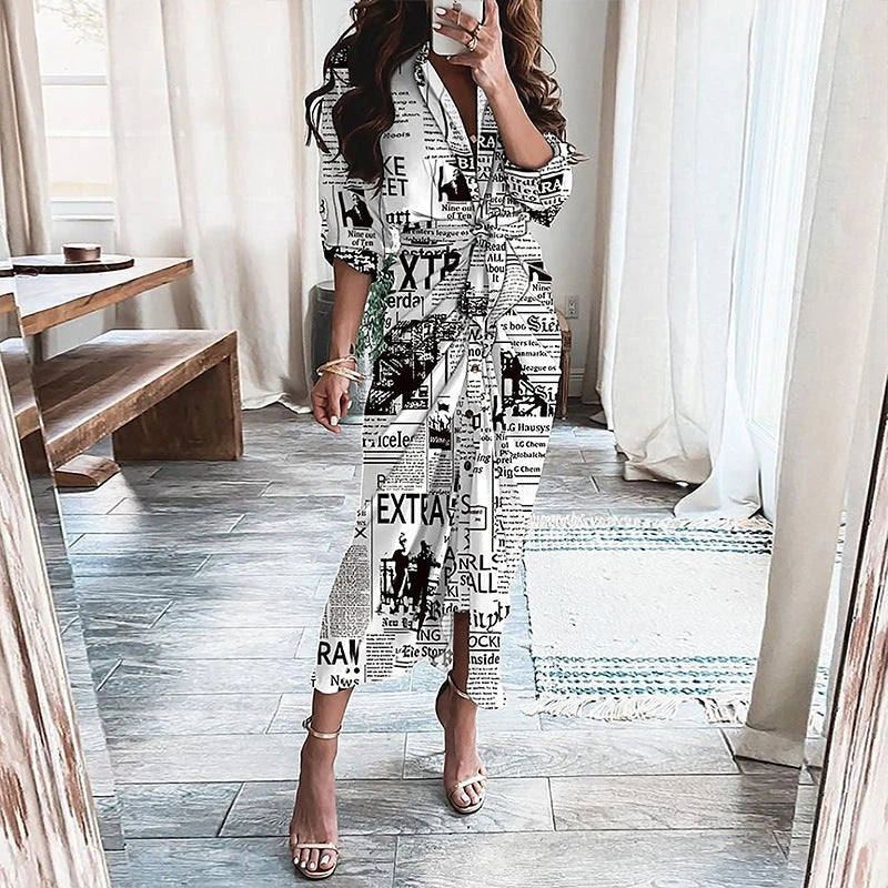 A beautiful floral wrap dress with lace-up detailing, featuring a deep V-neck and full-length skirt for a flattering, elegant look.