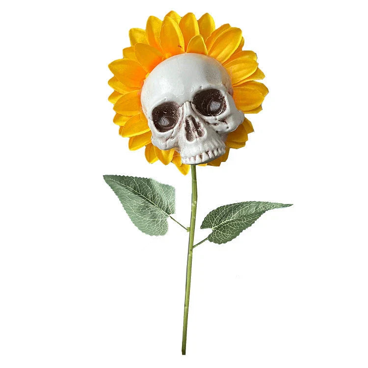 Eerie Sunflower Halloween Decoration with Skull-Shaped Blooms for Haunting Garden Display