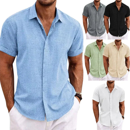 Men's stylish loose linen short-sleeved t-shirt in various colours