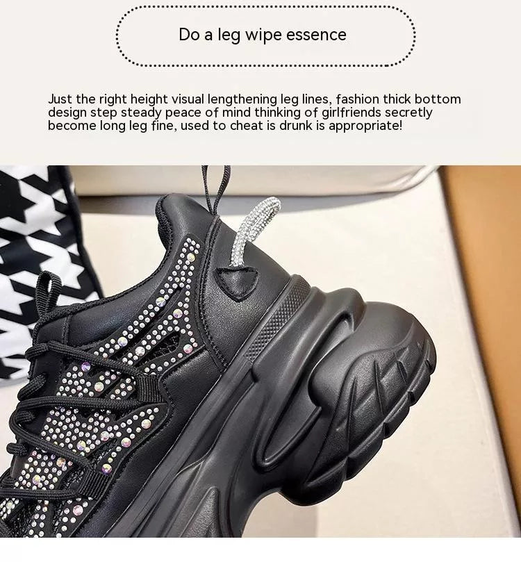Women's Summer Mesh Breathable All-match Sneakers in black, white, and pink with mid heel