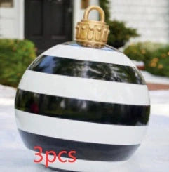 Vibrant inflatable Christmas baubles in a variety of colours and patterns, perfect for outdoor holiday decoration