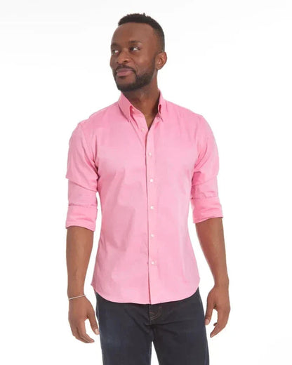 Long sleeve zip-up shirt with button and lapel details in a variety of colors